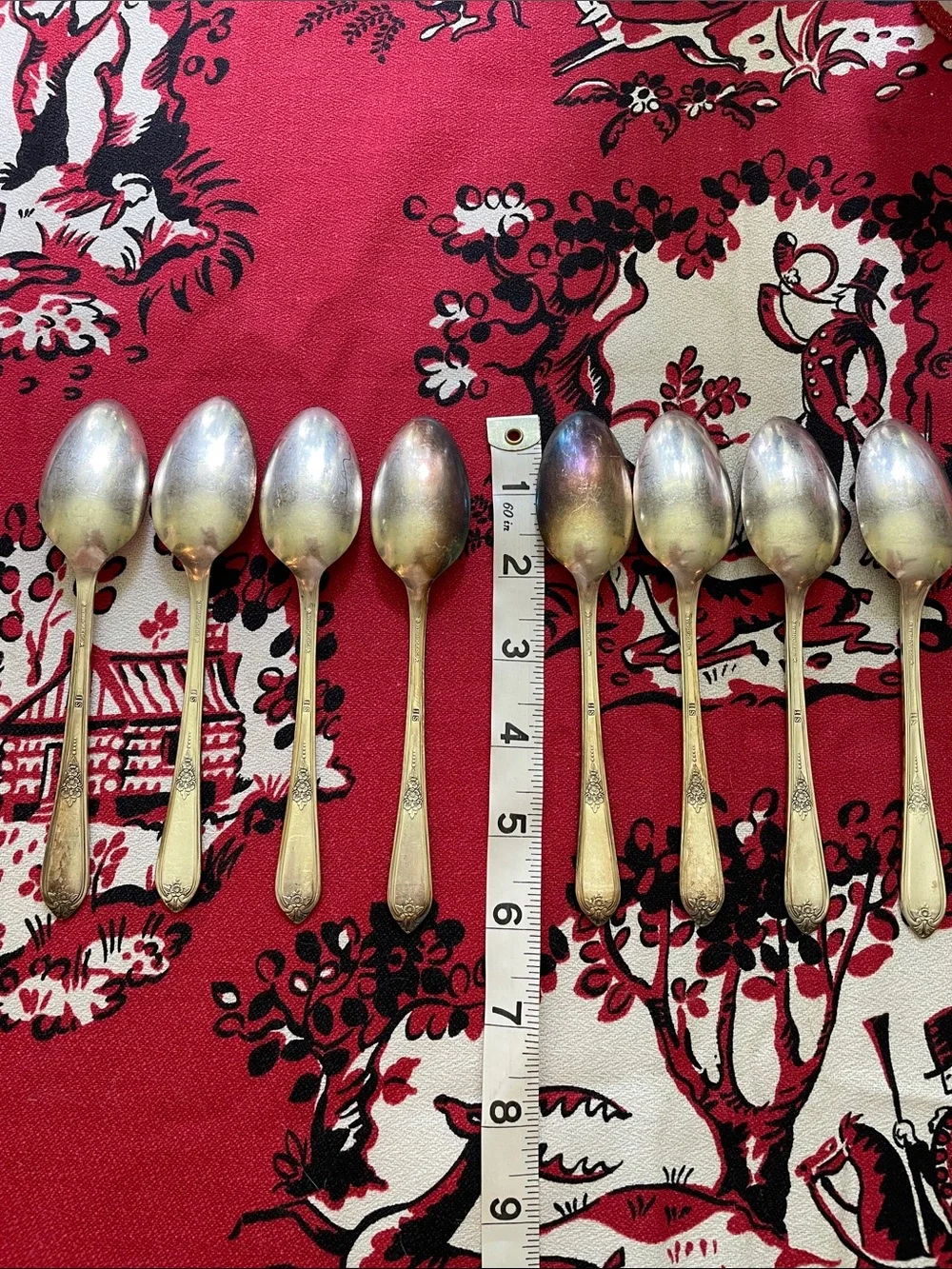 Set of 8 antique William Ro Silver-Tone Dessert Spoons — Classic Floral Handle